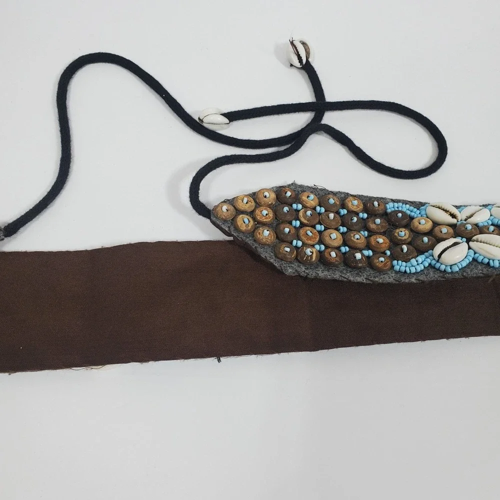 Vintage African Tribal Beaded‎ Cowrie Shell Belt Strap Boho Festival Waist Tie